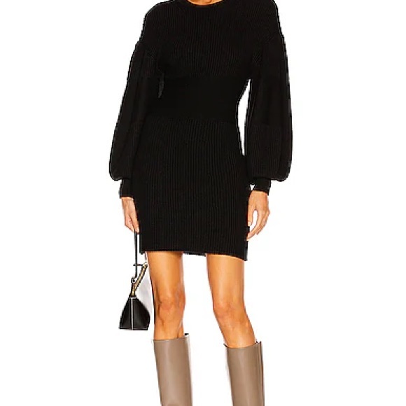 STAUD Sweater Dress Marylebone Black Knit Mini Small Fall Balloon Sleeve, Size S - Picture 4 of 11